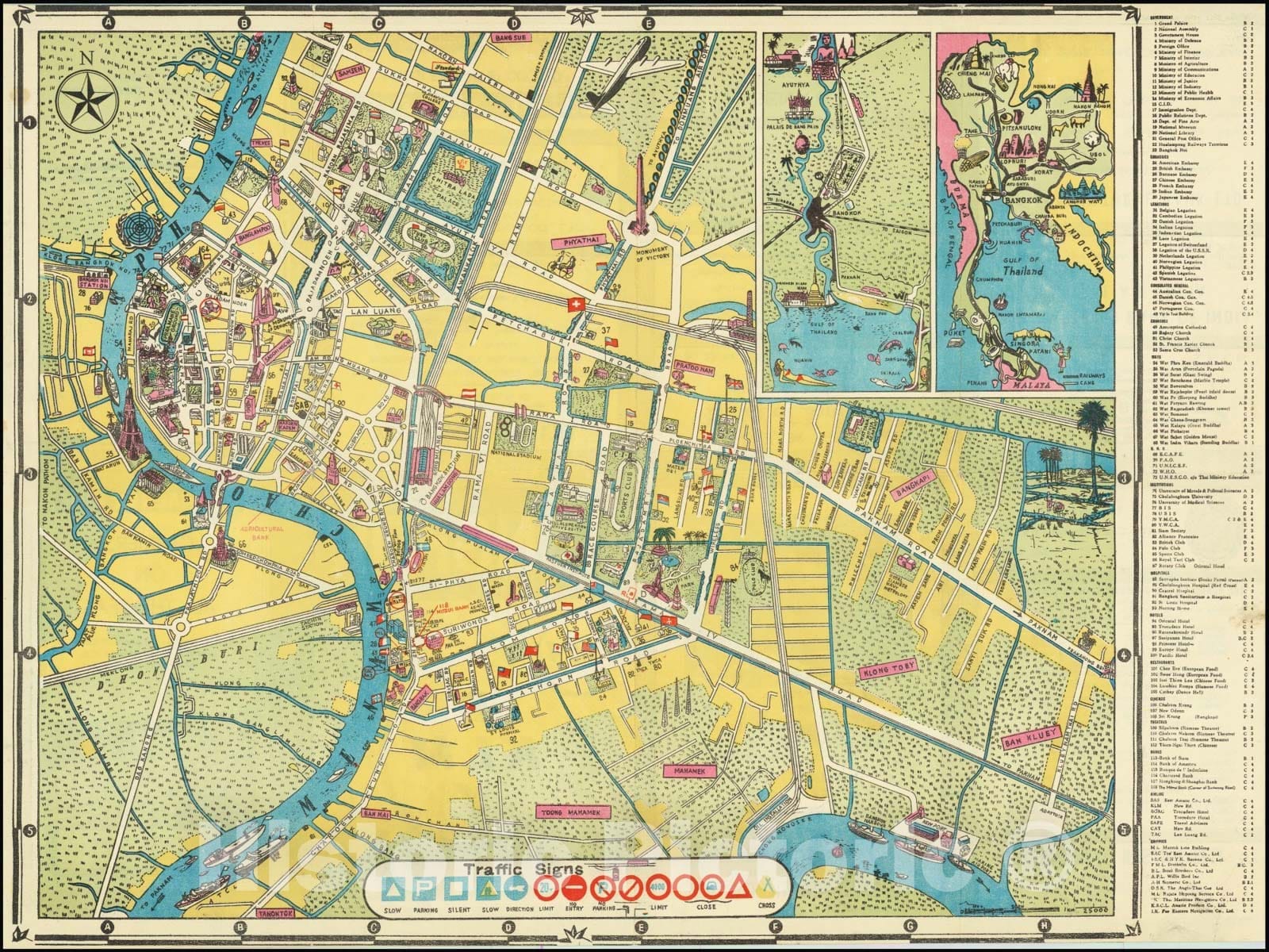 Historic Map : Bangkok,  1954, Vintage Wall Art
