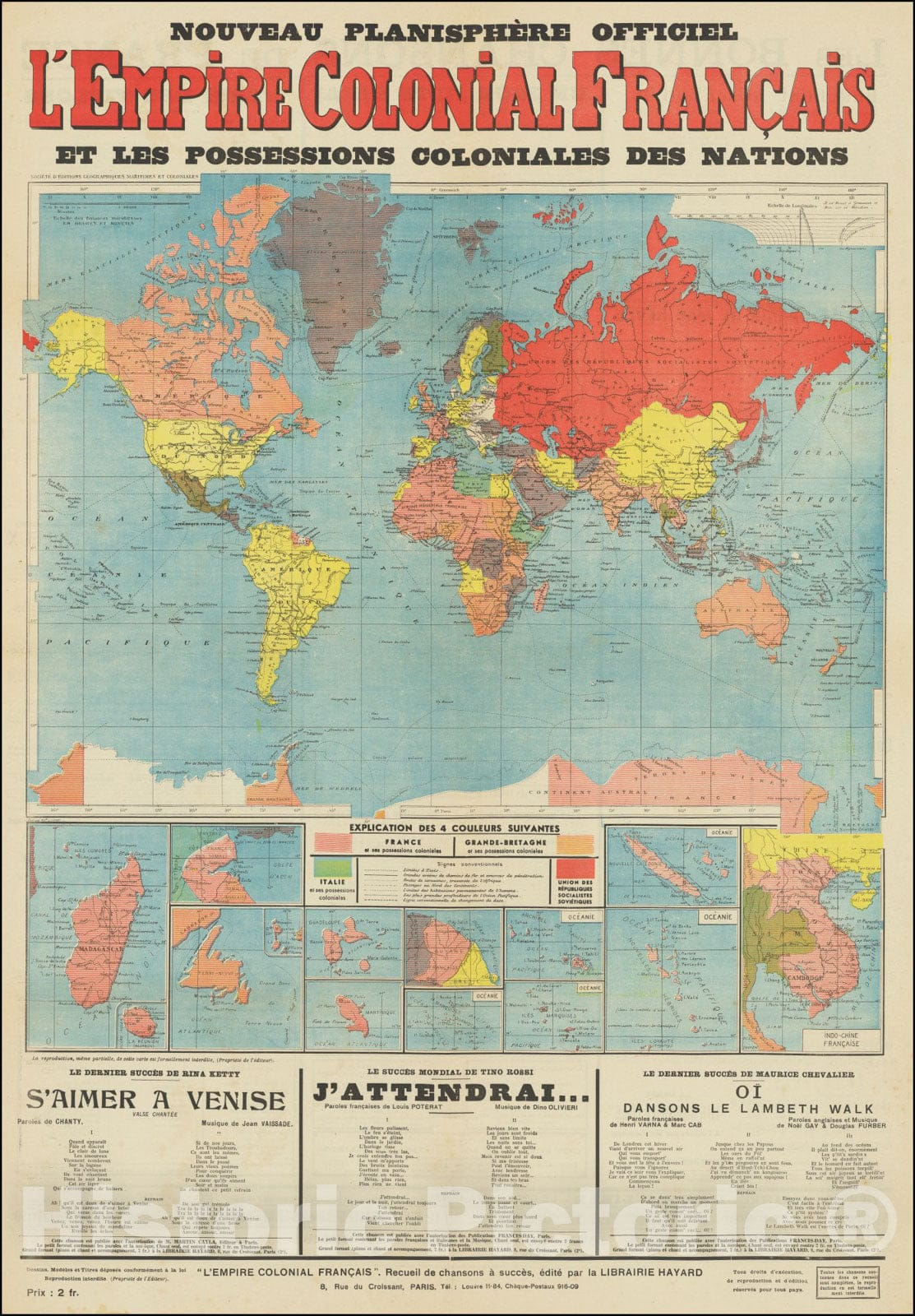Historic Map : Nouveau Planisphere Officiel L'Empire Colonial Francais et les Possessions Colonales des Nations, 1935, Vintage Wall Art