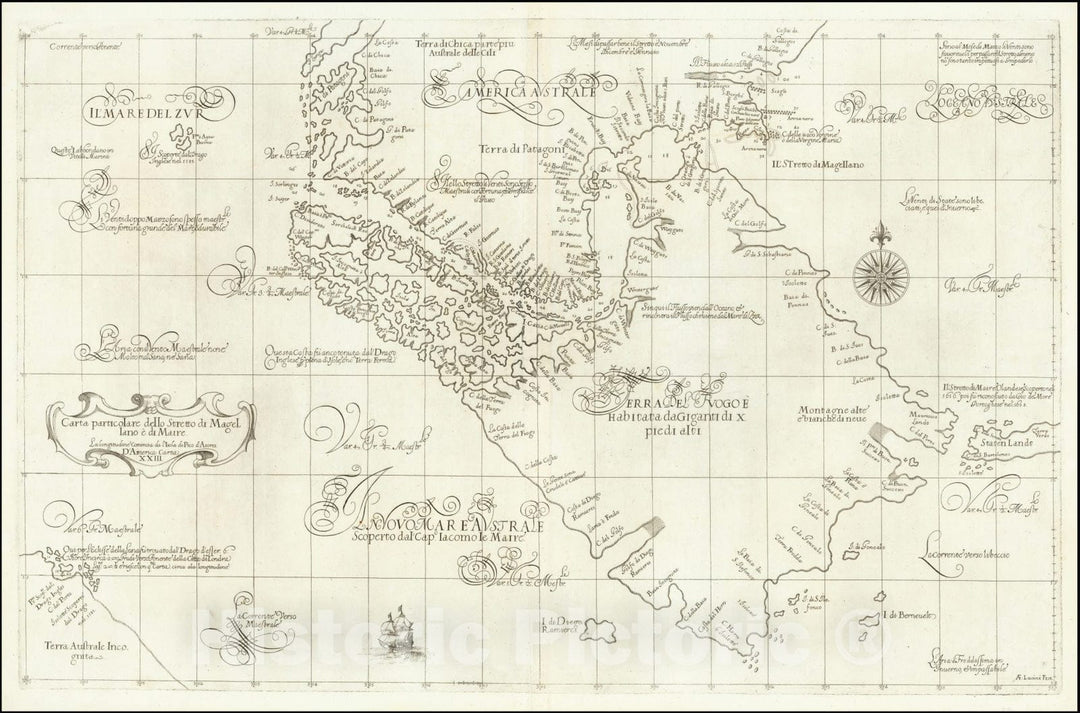 Historic Map : Carta Particolare dello Stretto di Magellano e di Maire, 1646, Vintage Wall Art