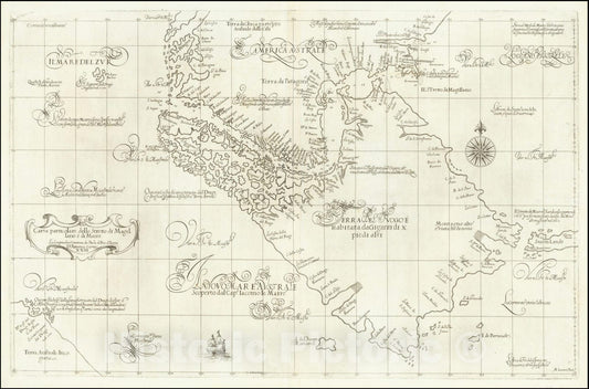 Historic Map : Carta Particolare dello Stretto di Magellano e di Maire, 1646, Vintage Wall Art