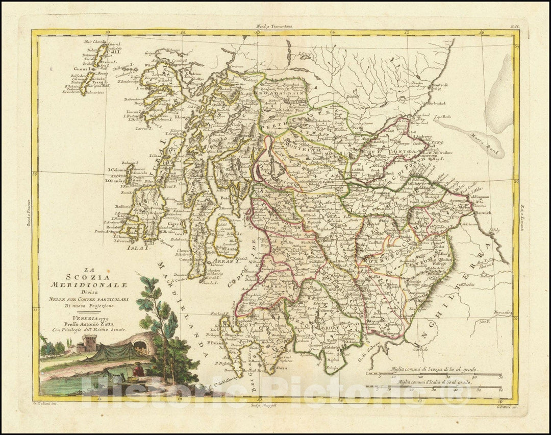 Historic Map : La Scozia Meridionale Divisa Nelle sue Contee Particolari Di nuova Projezione . . 1779, 1779, Vintage Wall Art