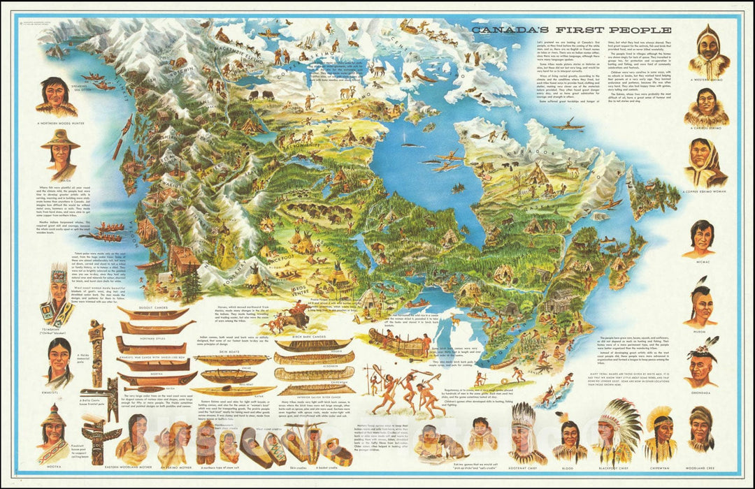 Historic Map : Canada's First People, 1964, Vintage Wall Art