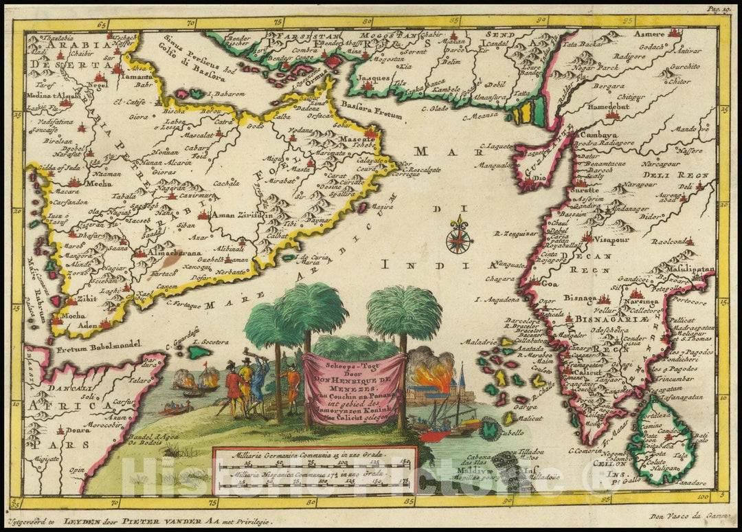 Historic Map : Scheeps-Togt Door Don Henrique de Menezes van Couchin na Panatta int gebide des Samorynzen Konink Van Calicut gelegen, 1700, Vintage Wall Art