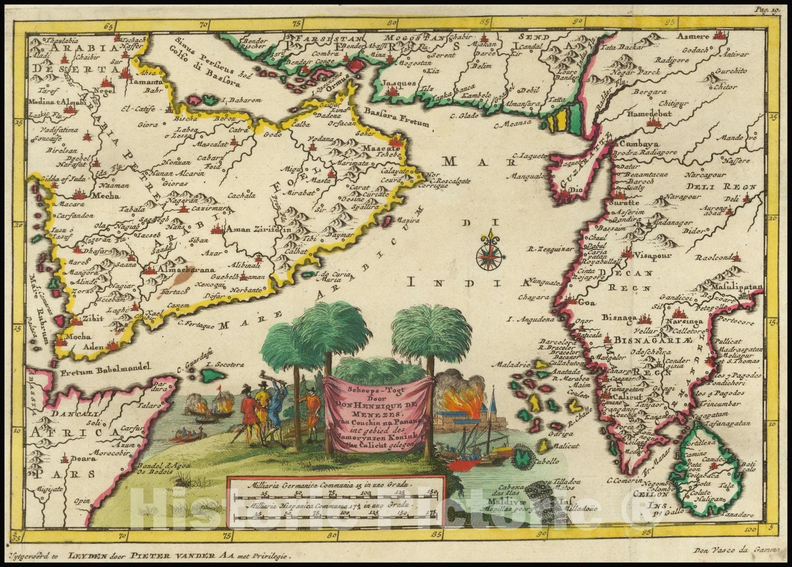 Historic Map : Scheeps-Togt Door Don Henrique de Menezes van Couchin na Panatta int gebide des Samorynzen Konink Van Calicut gelegen, 1700, Vintage Wall Art