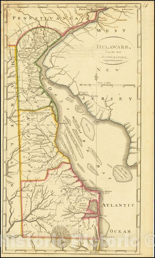 Historic Map : Delaware from the Best Authorities, 1814, Vintage Wall Art