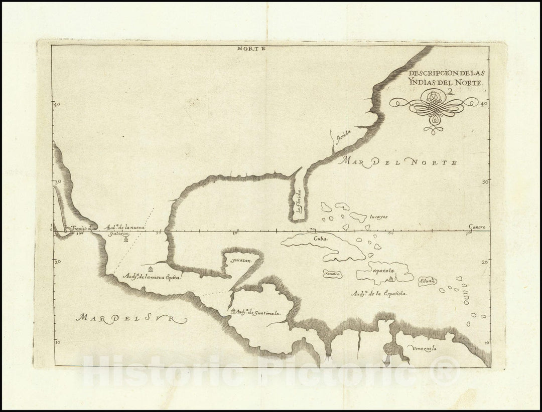 Historic Map : Descripcion De Las Yndias Del Norte,1601 (1726), Vintage Wall Art