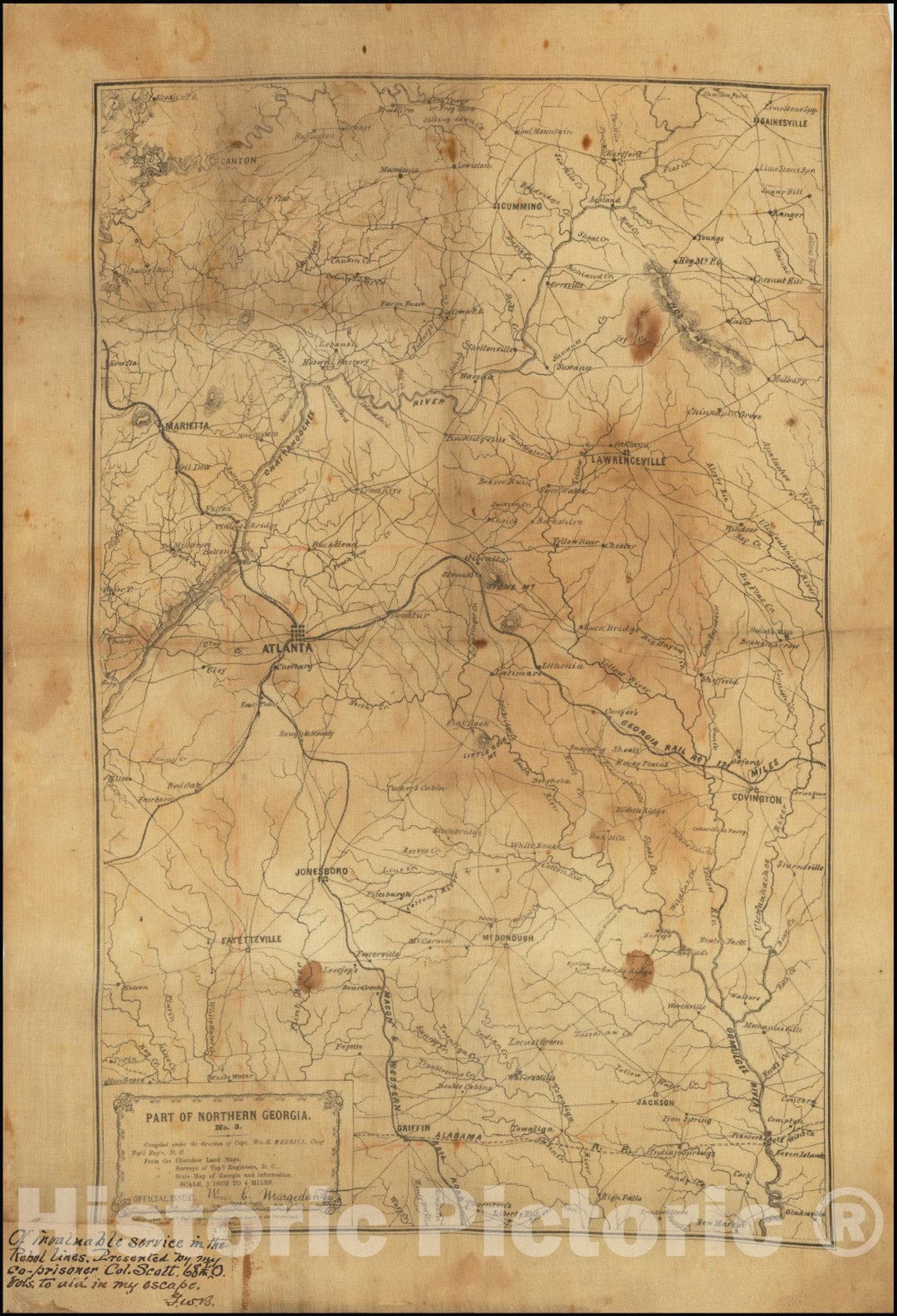 Historic Map : Part of Northern Georgia. No. 3.Compiled under the direction of Capt. Wm. E. Merrill, Chief Top'l Eng'r, D.C., 1864 (probably late spring or early summer), Vintage Wall Art