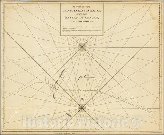 Historic Map : Diego Garcia /Chagos Archipelago,Track of the Calcutta East Indiaman, over the Bassas de Chagas, in the Indian Ocean, 1780, Vintage Wall Art