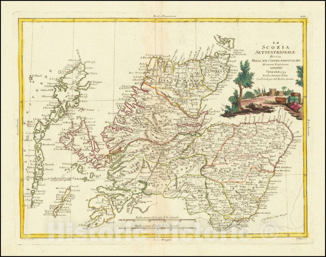 Historic Map : La Scozia Settentrionale Divisa Nelle sue Contee Particolari Di nuova Projezione . . 1779, 1779, Vintage Wall Art