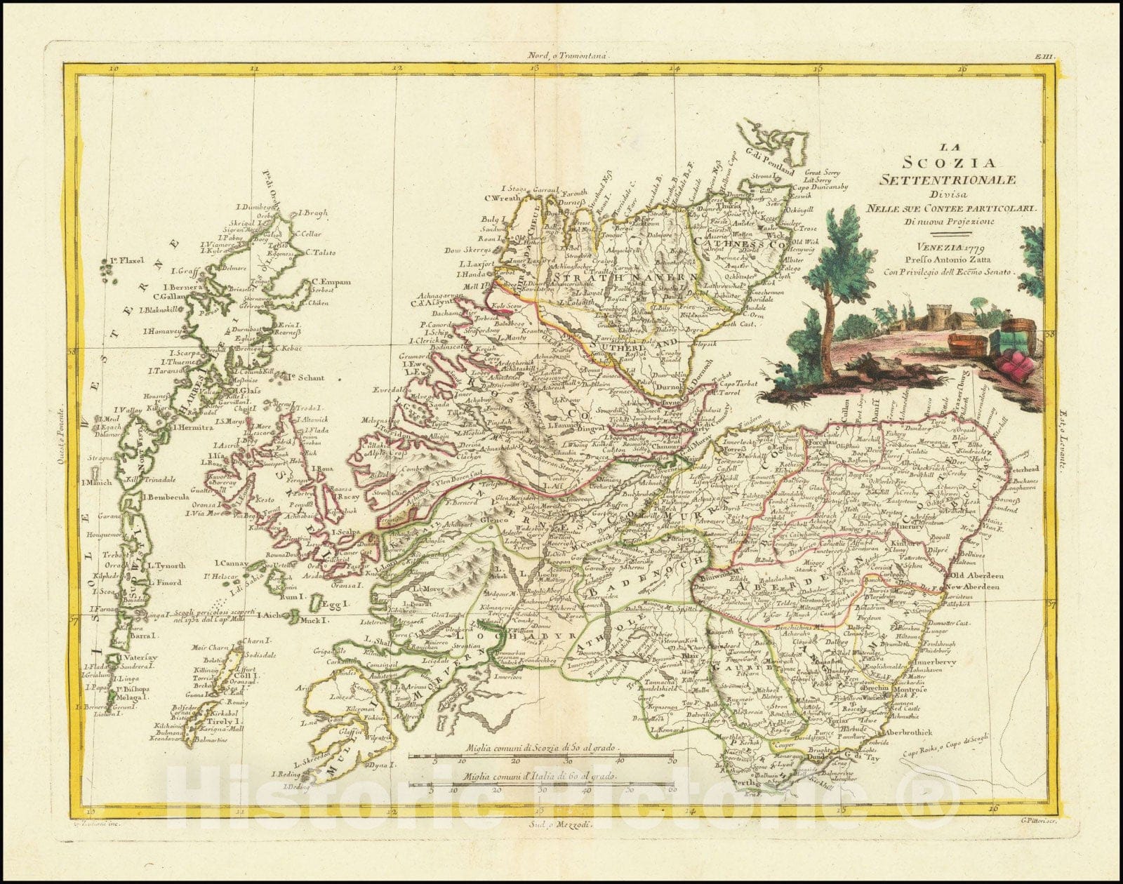 Historic Map : La Scozia Settentrionale Divisa Nelle sue Contee Particolari Di nuova Projezione . . 1779, 1779, Vintage Wall Art