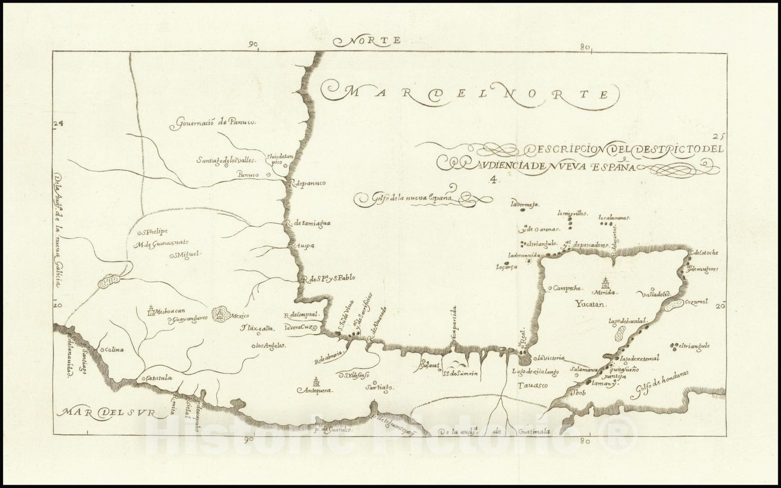 Historic Map : Descripcion Del Destricto Del Audiencia Nueva EspaÃ±a,1601 (1726), Vintage Wall Art