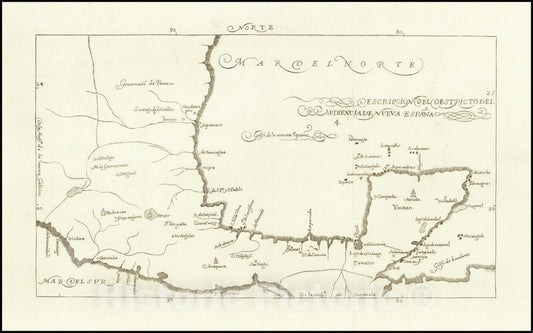 Historic Map : Descripcion Del Destricto Del Audiencia Nueva EspaÃ±a,1601 (1726), Vintage Wall Art