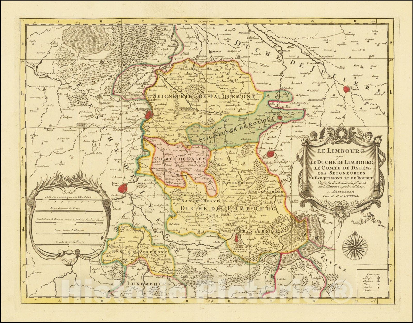 Historic Map : Le Limbourg ou font Le Duche de Limbourg le comte de Dalem; Les Seigneuries de Fauquemont et de Rolduc,  1720, Vintage Wall Art