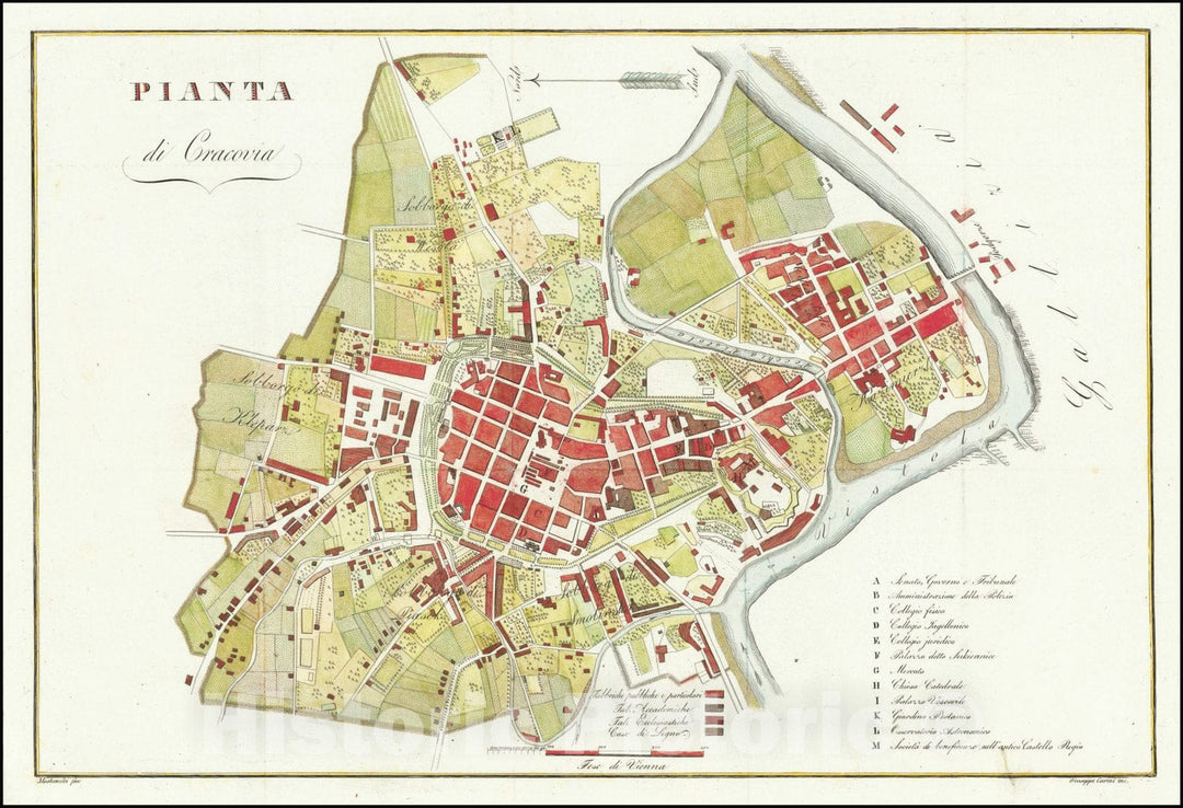 Historic Map : Pianta di Cracovia, 1831, Vintage Wall Art