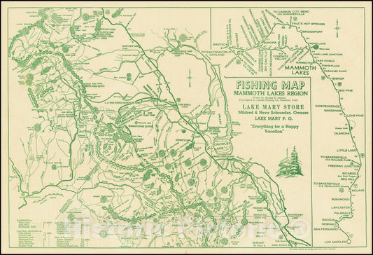 Historic Map : Fishing Map Mammoth Lakes Region, ., 1930, Vintage Wall Art
