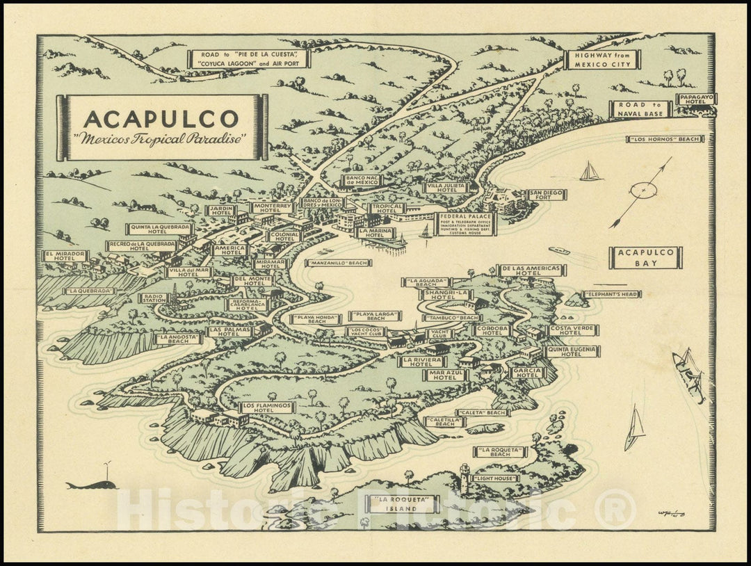 Historic Map : Acapulco "Mexico's Tropical Paradise", 1946, Vintage Wall Art