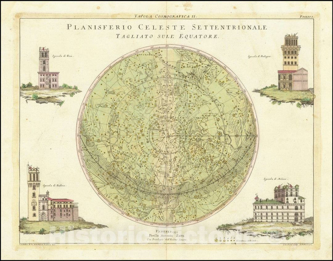 Historic Map : Planisferio Celeste Settentrionale Tagliato Sull' Equatore, 1777, Vintage Wall Art
