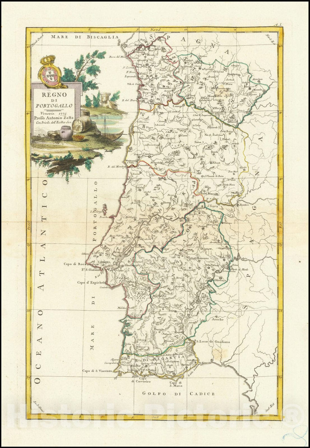 Historic Map : Regno di Portogallo, 1775, 1775, Vintage Wall Art