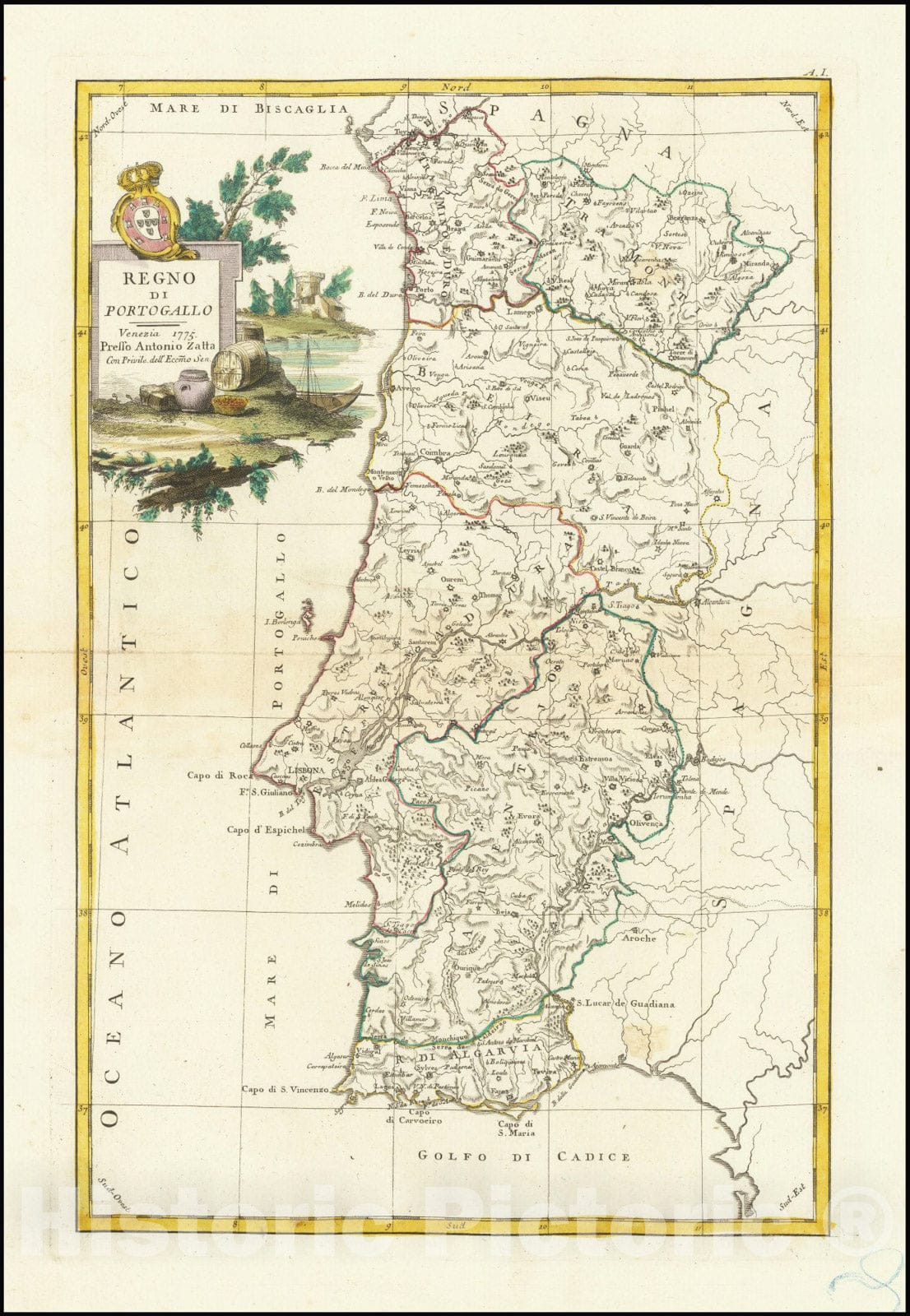 Historic Map : Regno di Portogallo, 1775, 1775, Vintage Wall Art