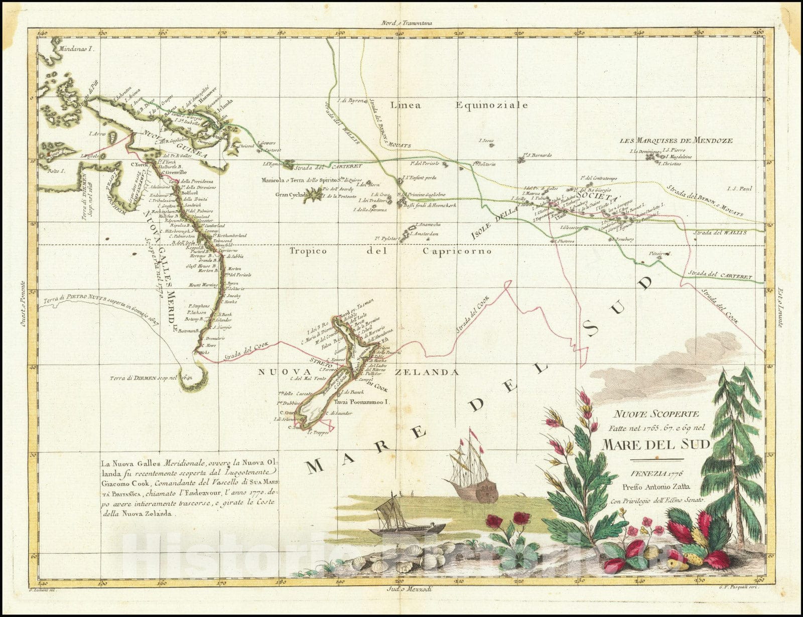 Historic Map : Nuove Scoperte Fatte nel 1765, 67 e 69 nel Mare Del Sud, . 1776, 1776, Vintage Wall Art
