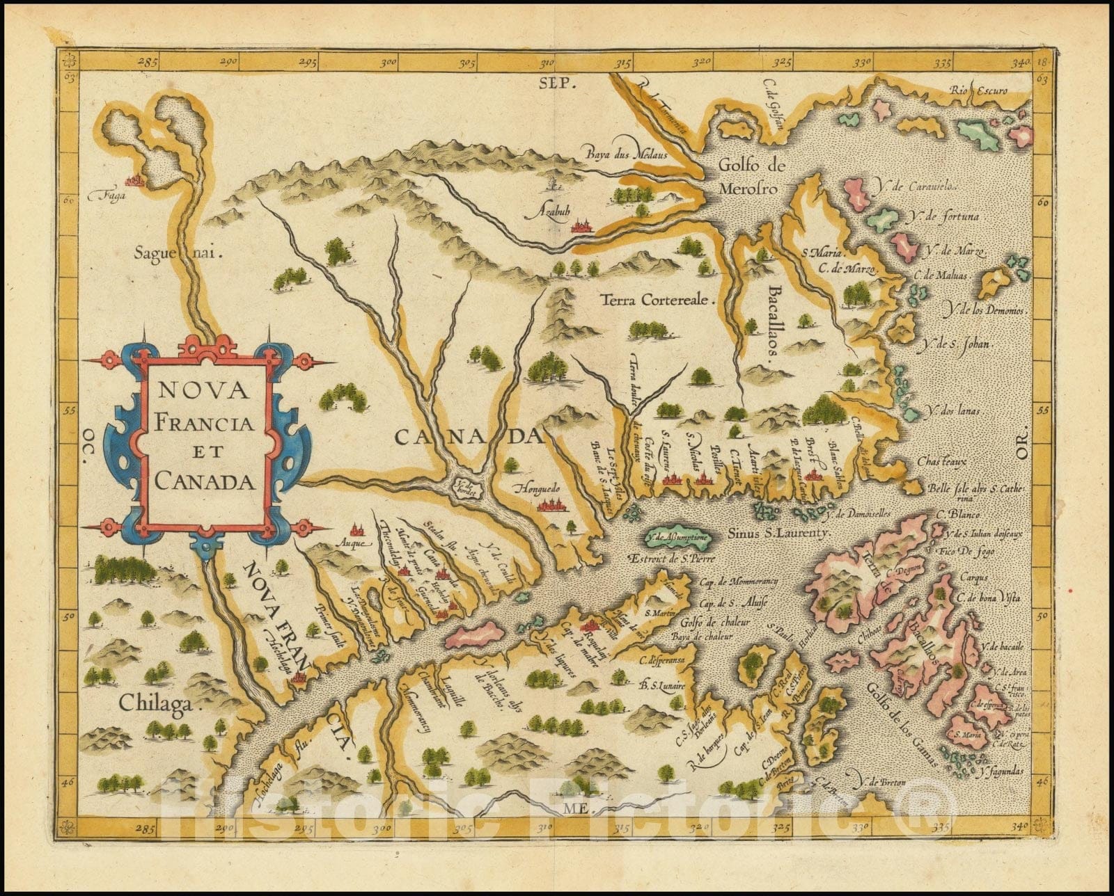 Historic Map : Nova Francia et Canada, 1597, Vintage Wall Art