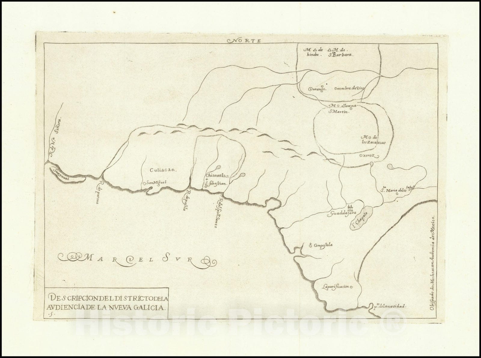 Historic Map : Descripcion Del Destricto Del Audiencia De La Nueva Galicia,1602 (1730), Vintage Wall Art