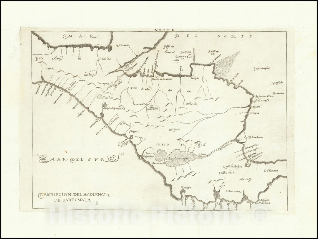 Historic Map : Descripcion del audencia de Guatimala,1601 (1726), Vintage Wall Art