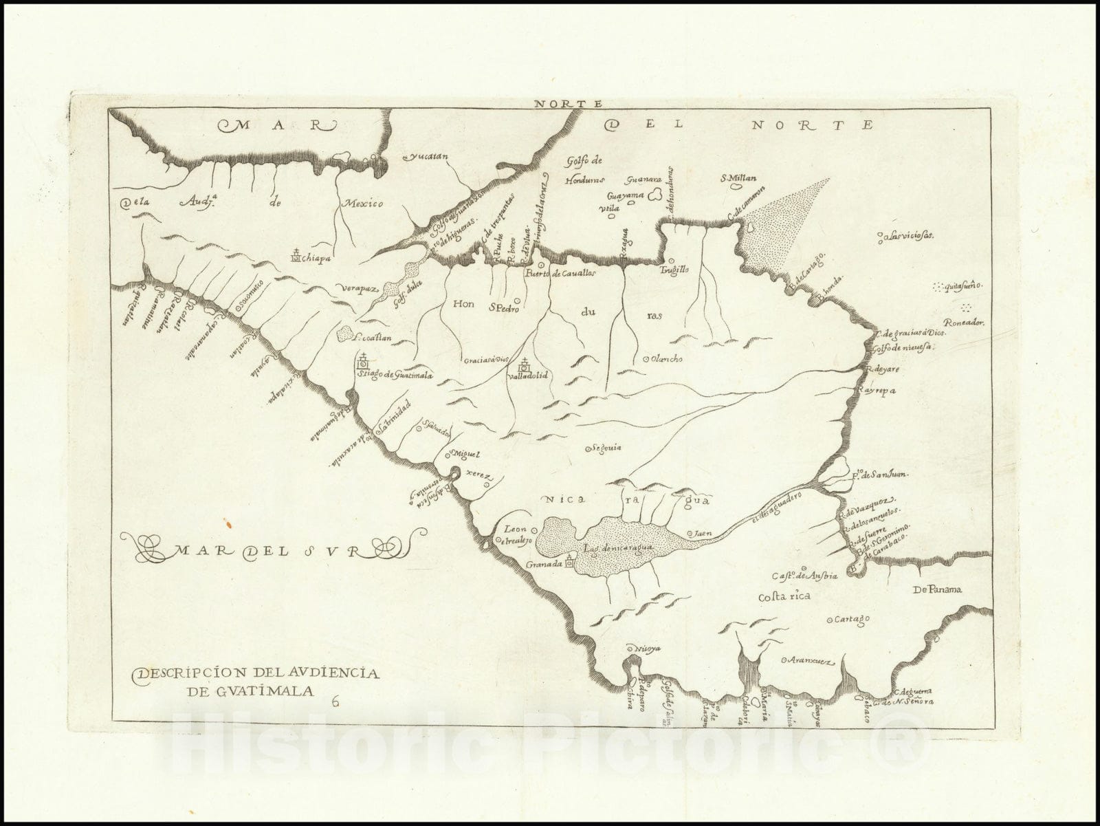 Historic Map : Descripcion del audencia de Guatimala,1601 (1726), Vintage Wall Art