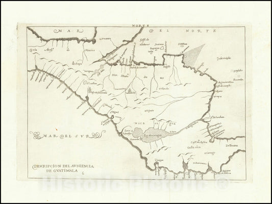 Historic Map : Descripcion del audencia de Guatimala,1601 (1726), Vintage Wall Art