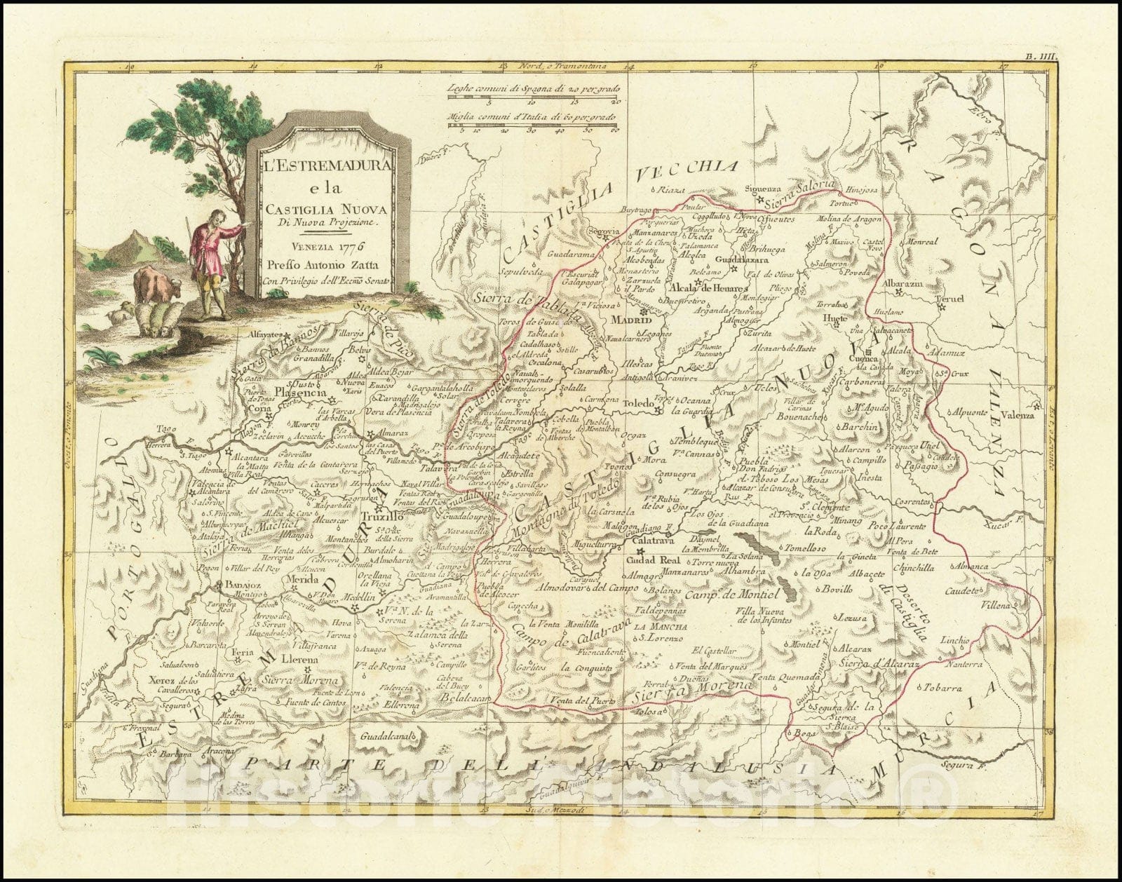 Historic Map : L'Estremadura e la Castiglia Nuova Di Novissima Projezione , 1776, 1776, Vintage Wall Art