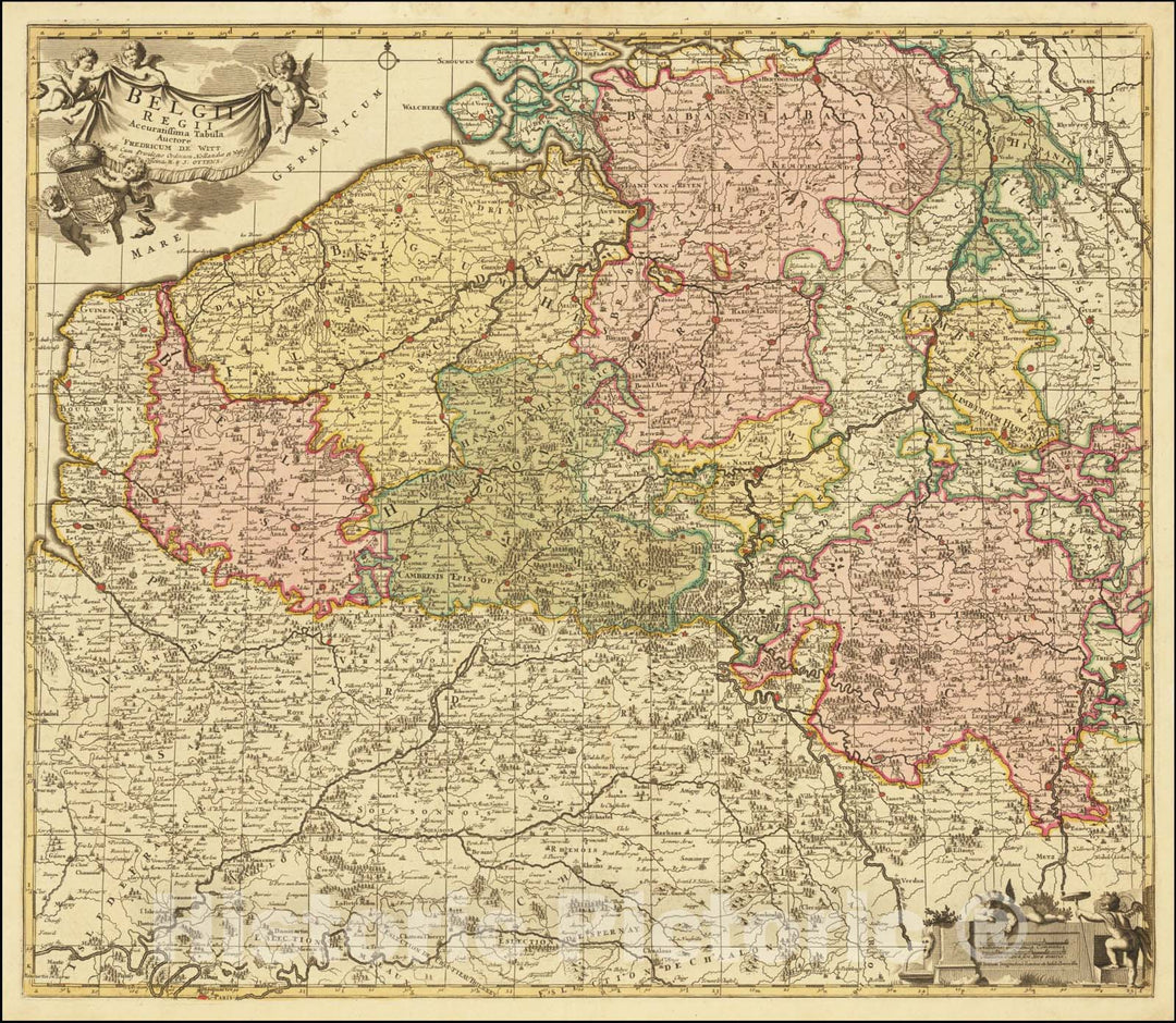 Historic Map : Belgii Regii Accuratissima Tabula Auctore Fredricum de Witt,  1720, Vintage Wall Art