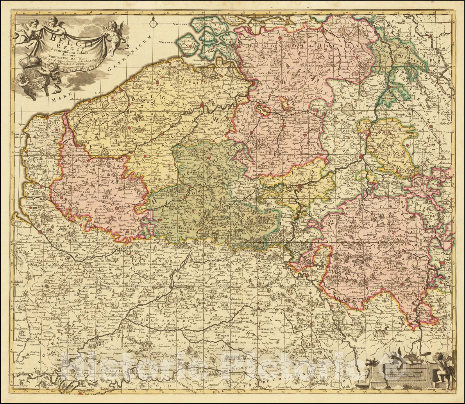 Historic Map : Belgii Regii Accuratissima Tabula Auctore Fredricum de Witt,  1720, Vintage Wall Art