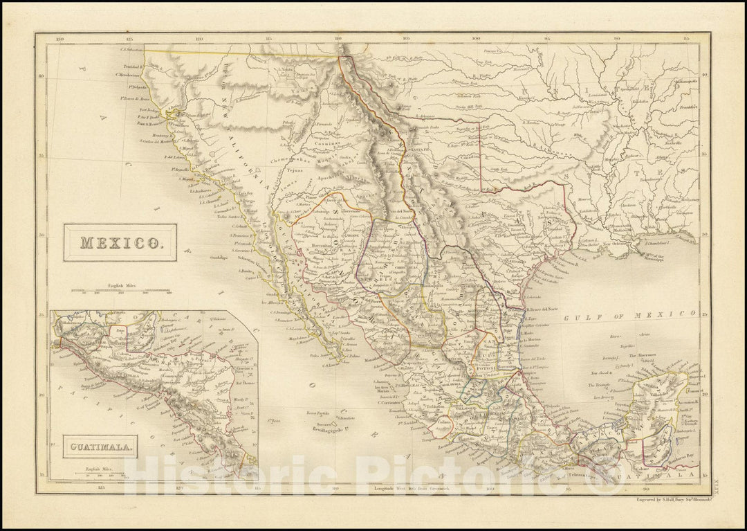 Historic Map : Mexico , 1844, Vintage Wall Art