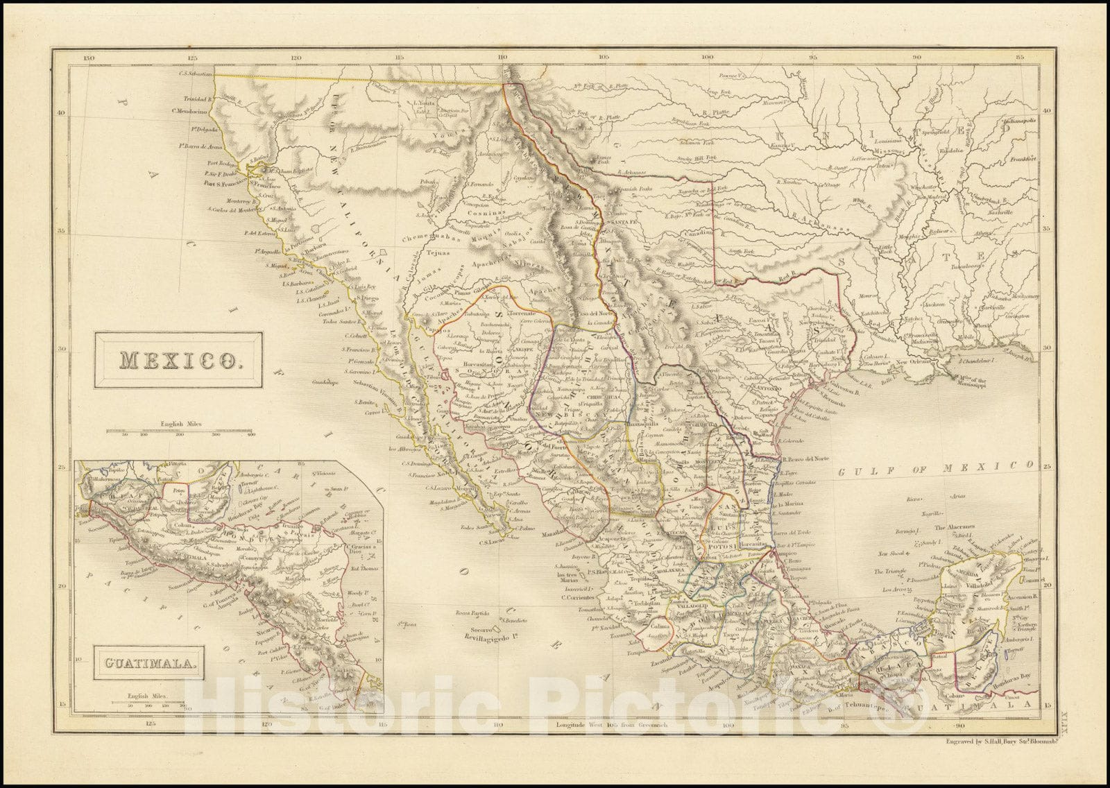 Historic Map : Mexico , 1844, Vintage Wall Art