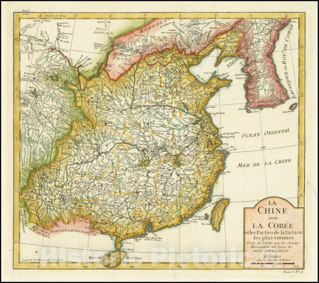 Historic Map : La Chine avec La Coree et les Parties de la Tartarie les plus voisines Tirees des Cartes que les Jesuites Missionaires ont levees les annees 1708 jusquen 1717, 1750, Vintage Wall Art