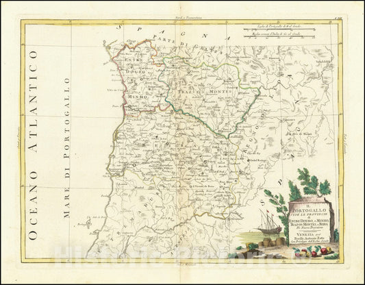 Historic Map : Il Portogallo cio e La Provincie di Entre Douro, e Minho, Traz-os-Montes, e Beira Di Novissima Projezione , 1776, 1776, Vintage Wall Art