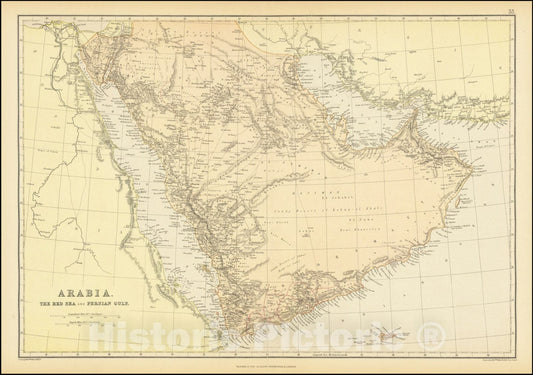 Historic Map : Arabia, The Red Sea and Persian Gulf, 1880, Vintage Wall Art