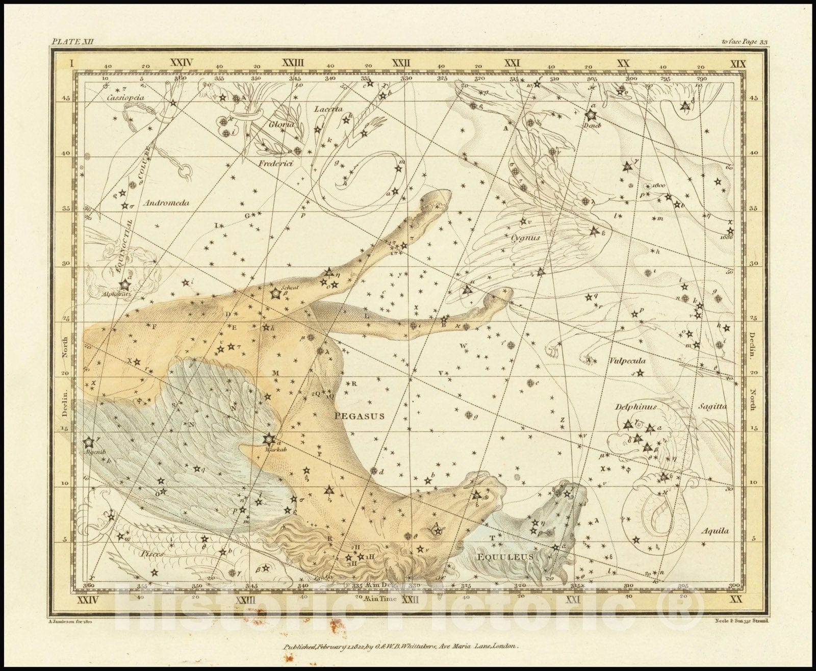 Historic Map : Pegasus and Equuleus, 1822 v1, Vintage Wall Art