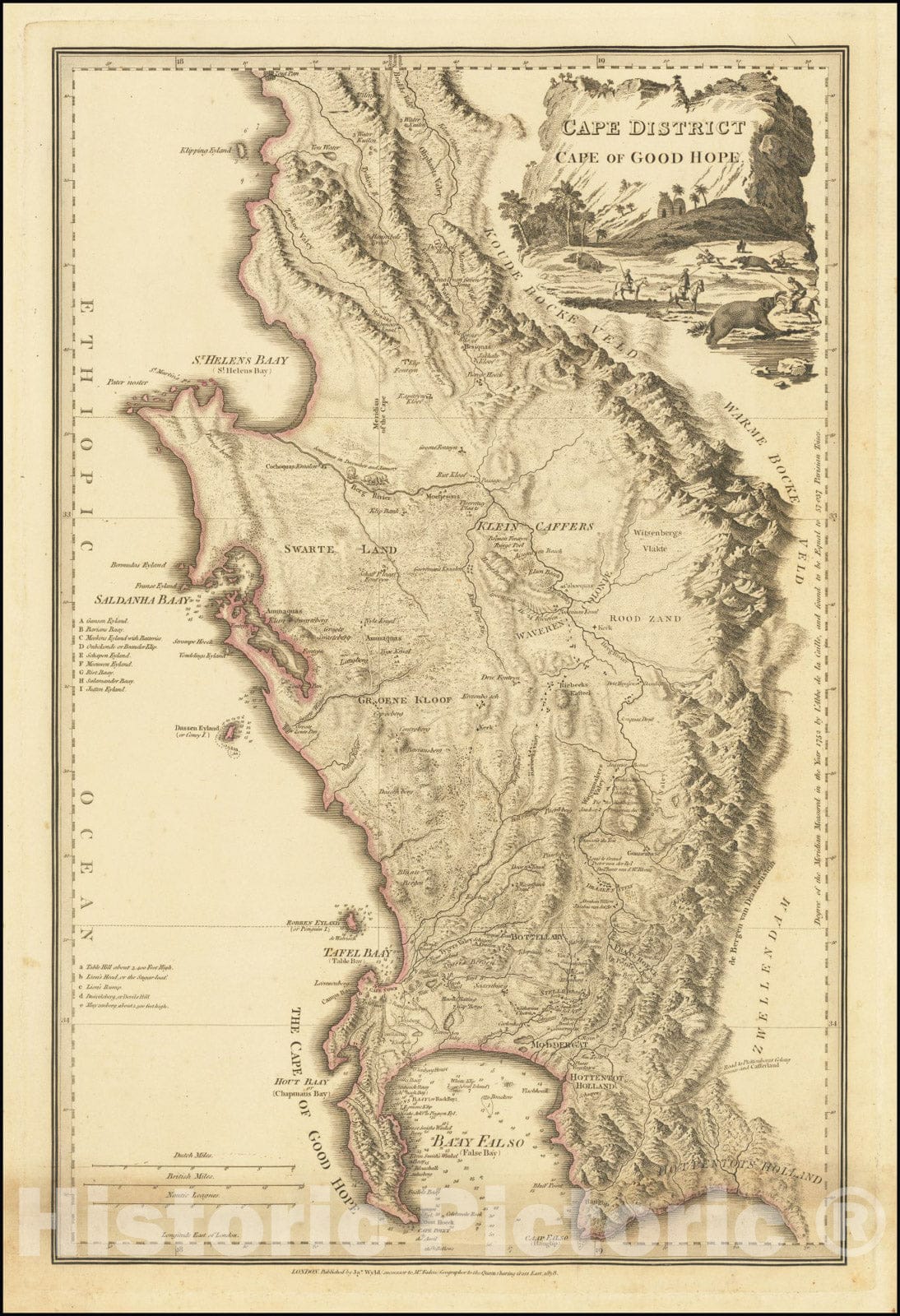 Historic Map : Cape District Cape of Good Hope., 1838, Vintage Wall Art