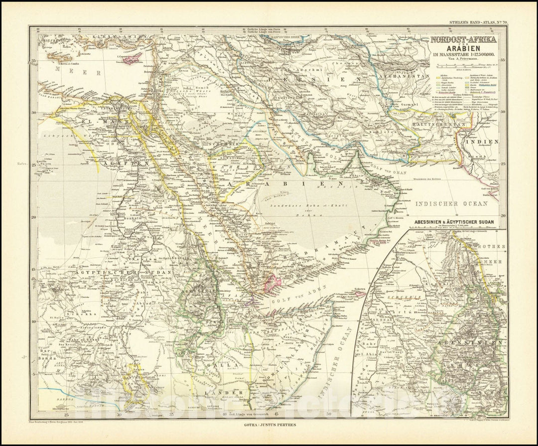 Historic Map : Nordost-Afrika und Arabien, 1889, Vintage Wall Art