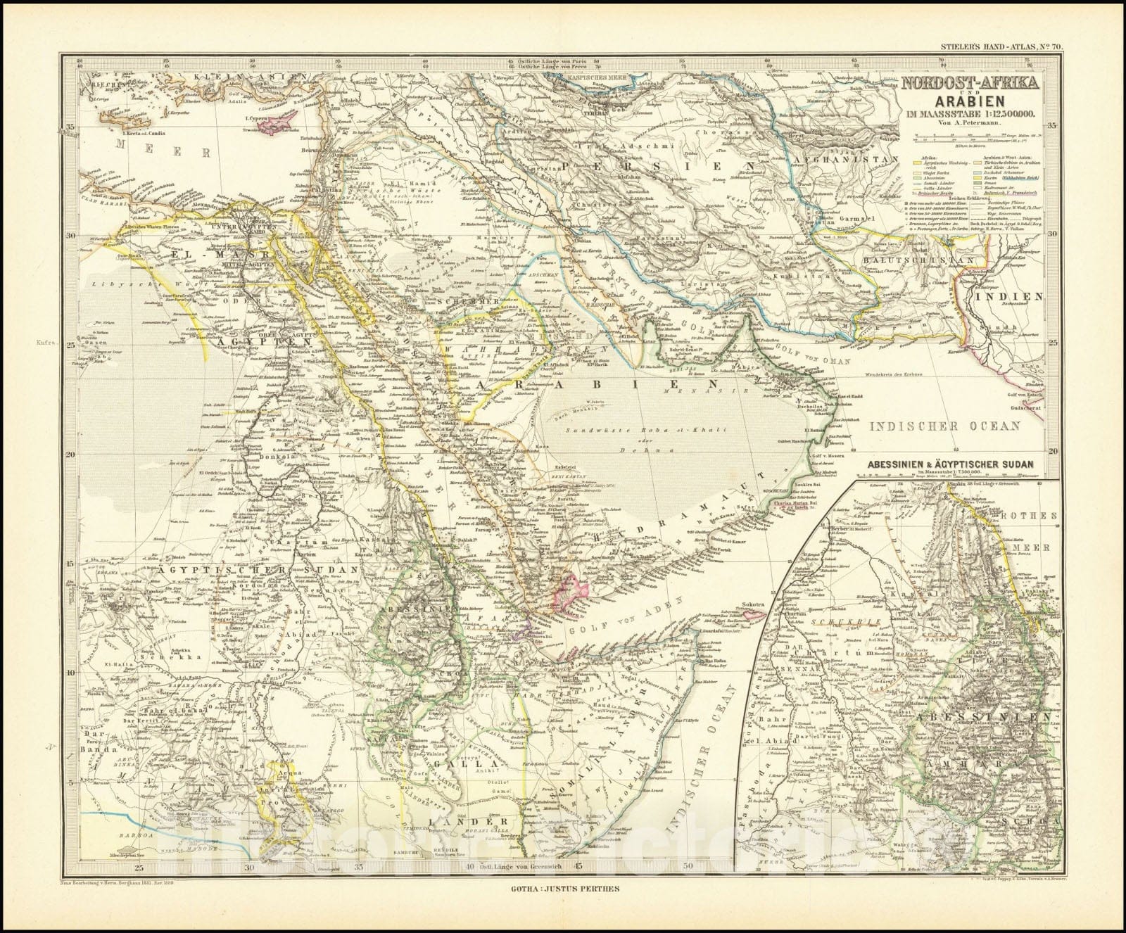 Historic Map : Nordost-Afrika und Arabien, 1889, Vintage Wall Art