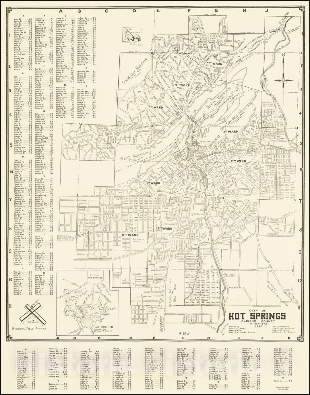Historic Map : City of Hot SpringsGarland County Arkansas 1948, 1948, Vintage Wall Art