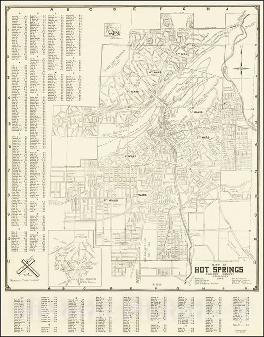 Historic Map : City of Hot SpringsGarland County Arkansas 1948, 1948, Vintage Wall Art
