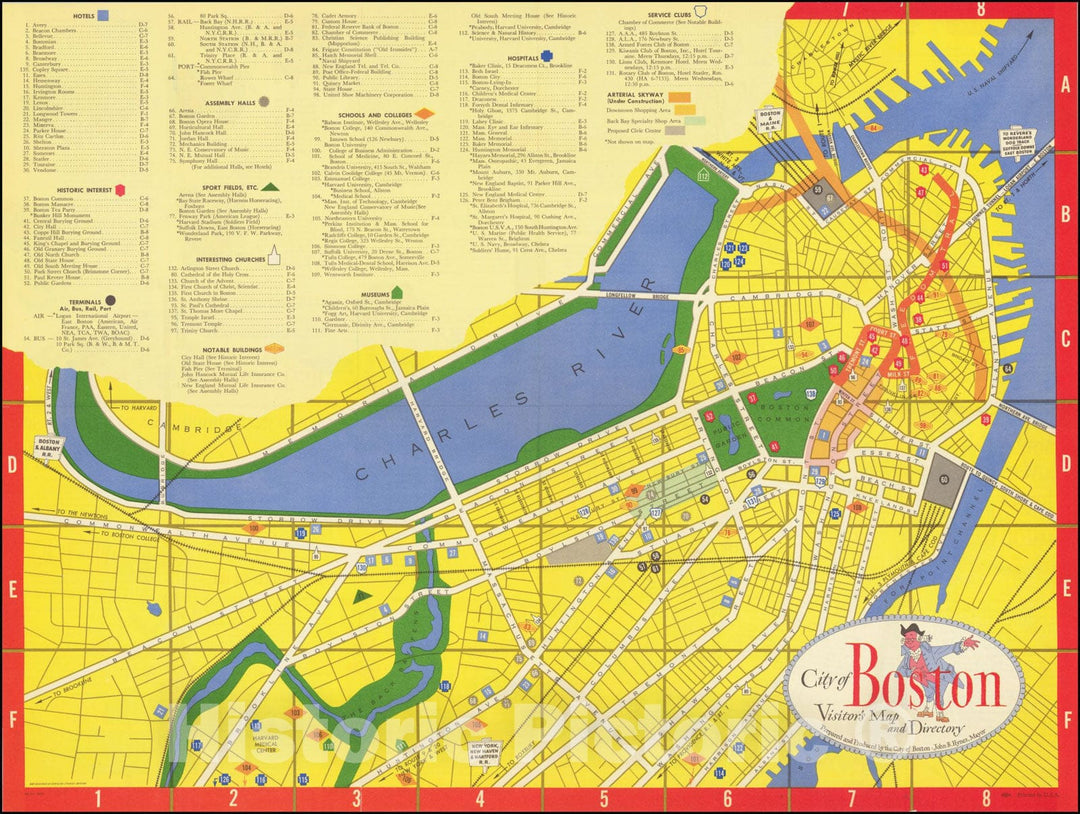 Historic Map : City of Boston Visitor's Map and Directory,  1955, Vintage Wall Art