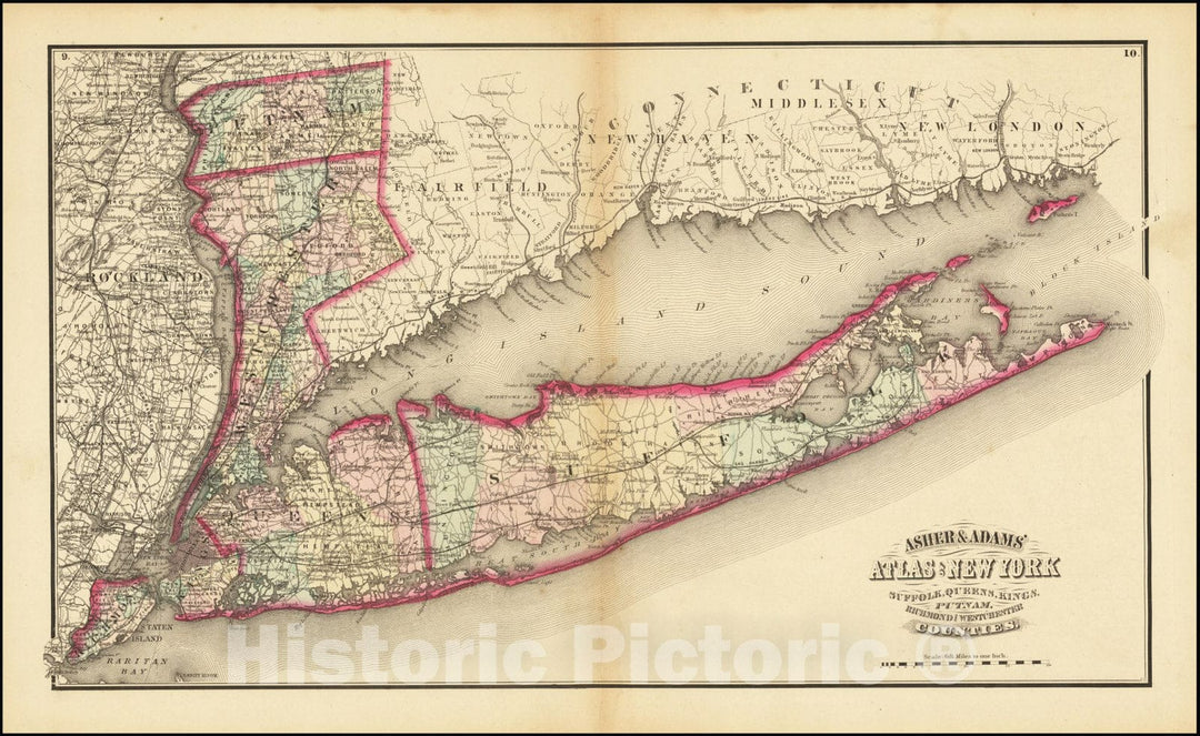 Historic Map : Asher & Adams New Topographical Atlas and Gazetteer of New York. Putnam, Rockland, Westchester, New York, Richmond, Kings, Queesn, and Suffolk Counties, 1870, Vintage Wall Art