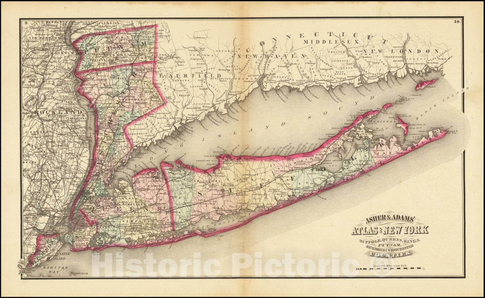 Historic Map : Asher & Adams New Topographical Atlas and Gazetteer of New York. Putnam, Rockland, Westchester, New York, Richmond, Kings, Queesn, and Suffolk Counties, 1870, Vintage Wall Art