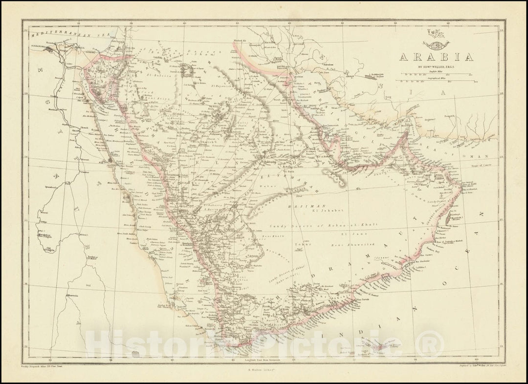 Historic Map : Arabia, 1860, Vintage Wall Art