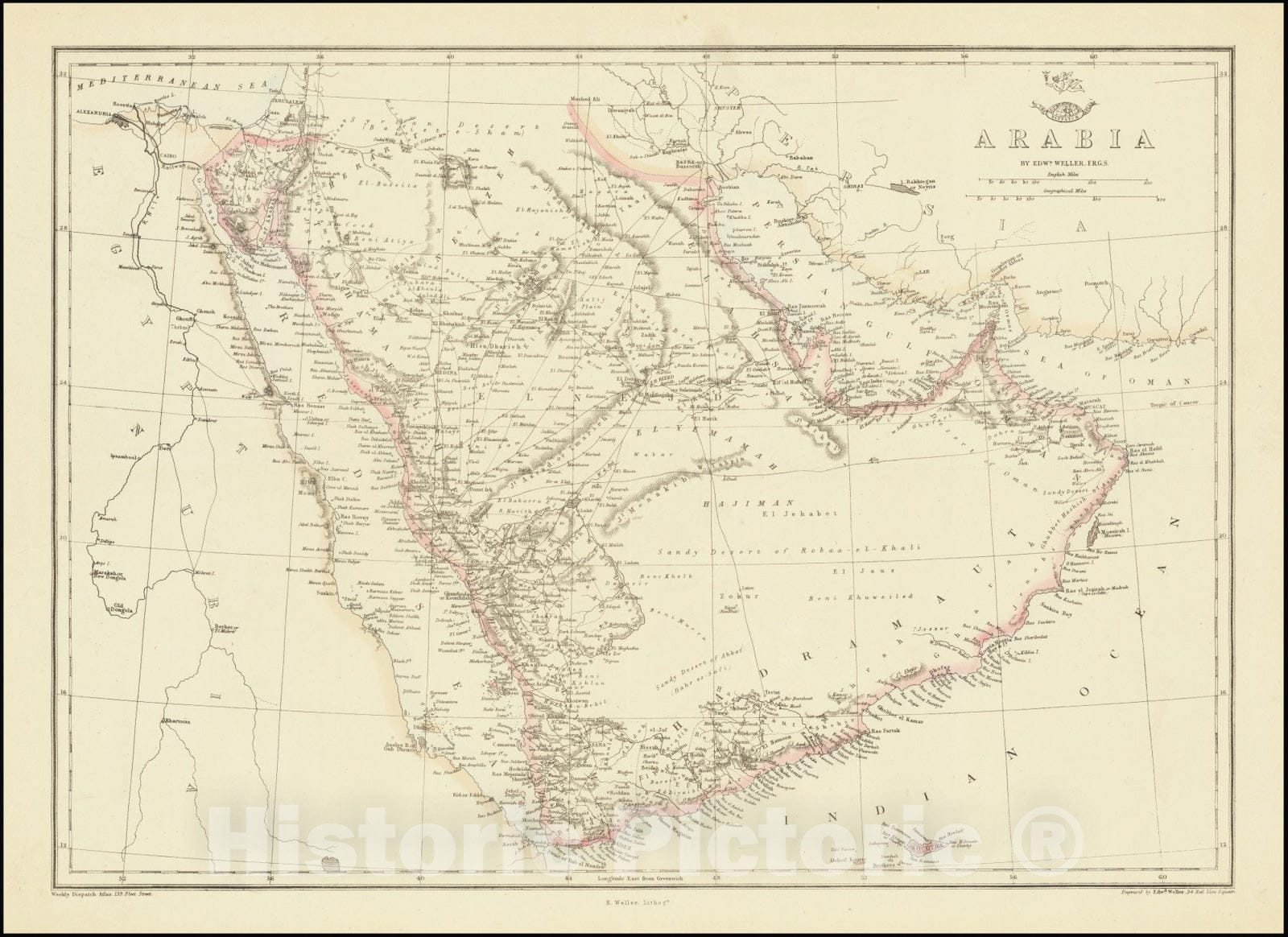 Historic Map : Arabia, 1860, Vintage Wall Art