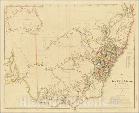 Historic Map : The South Eastern Portion of Australia, compiled from the Colonial Surveys, And From Details Furnished By Exploratory Expeditions. by John Arrowsmith, 1842, Vintage Wall Art
