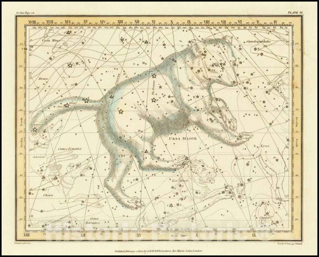 Historic Map : Ursa Major - Big Bear, 1822, Vintage Wall Art